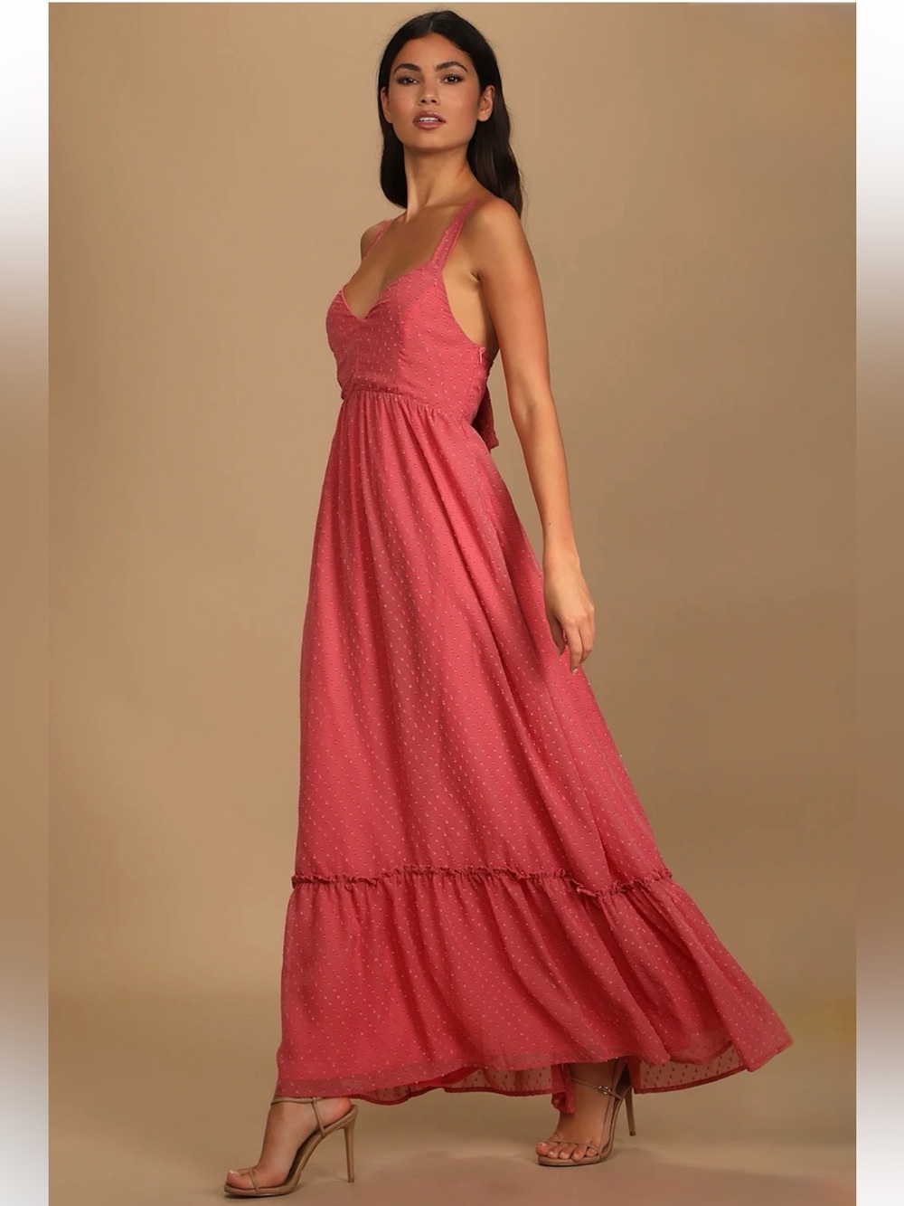 Lulus Show Me Your Love Story Swiss Dot Tie Back Ruffle Hem Maxi Dress• Small - Picture 2 of 9